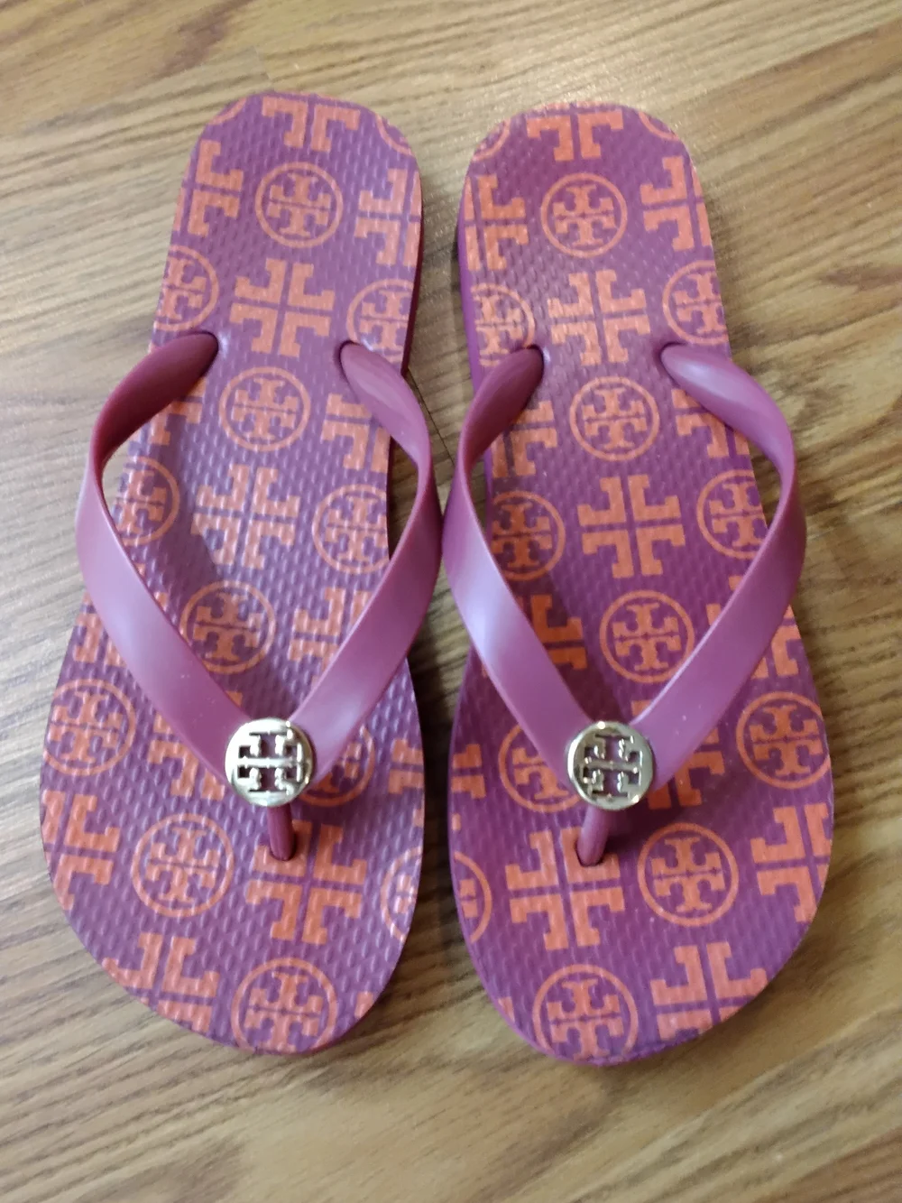 Tory Burch Purple and Orange Logo Jelly Flip Flops